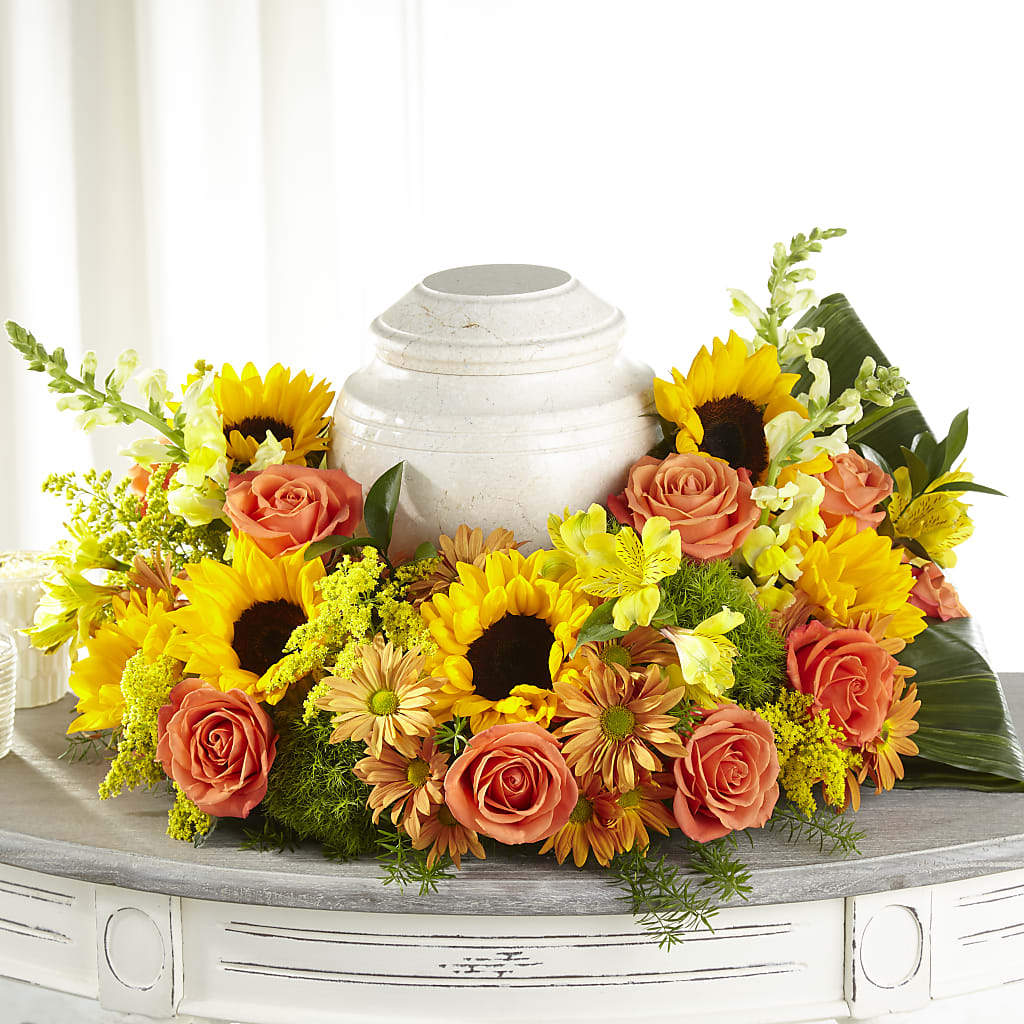 Faithful Sunflower Cremation Adornment – HAYLEE FLOWERS & VARIETIES, Freeport NY