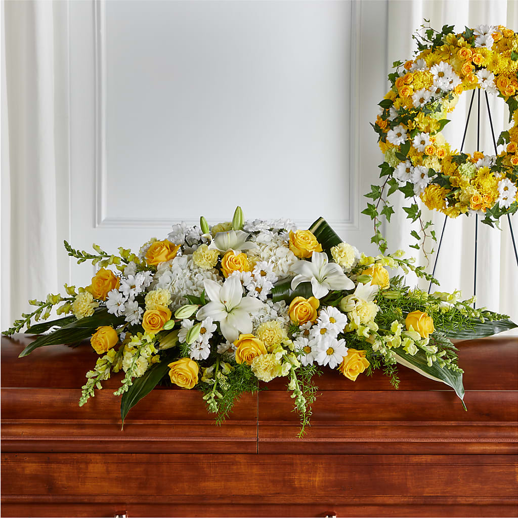 Golden Harmony Casket Spray – HAYLEE FLOWERS & VARIETIES, Freeport NY
