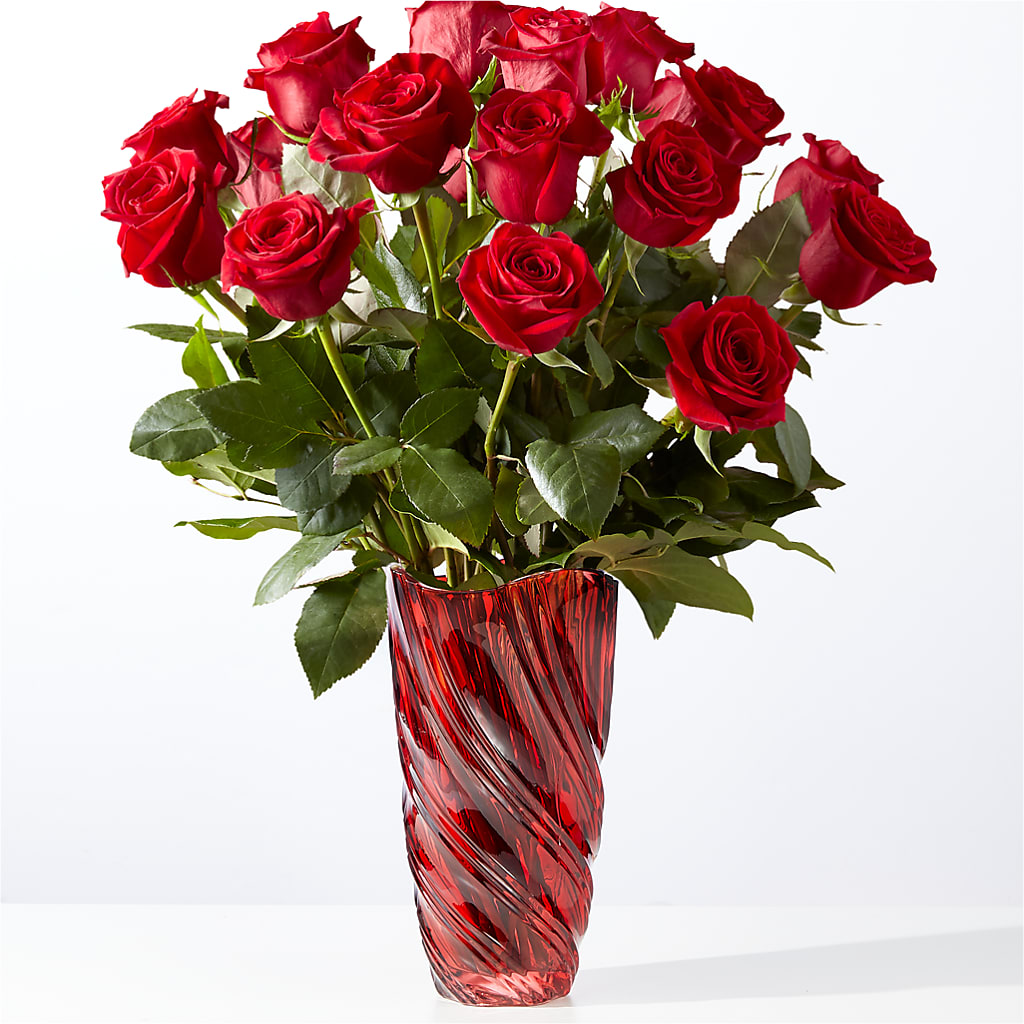 Classic Love Red Rose Bouquet with Luxe Swirl Vase – HAYLEE FLOWERS & VARIETIES, Freeport NY