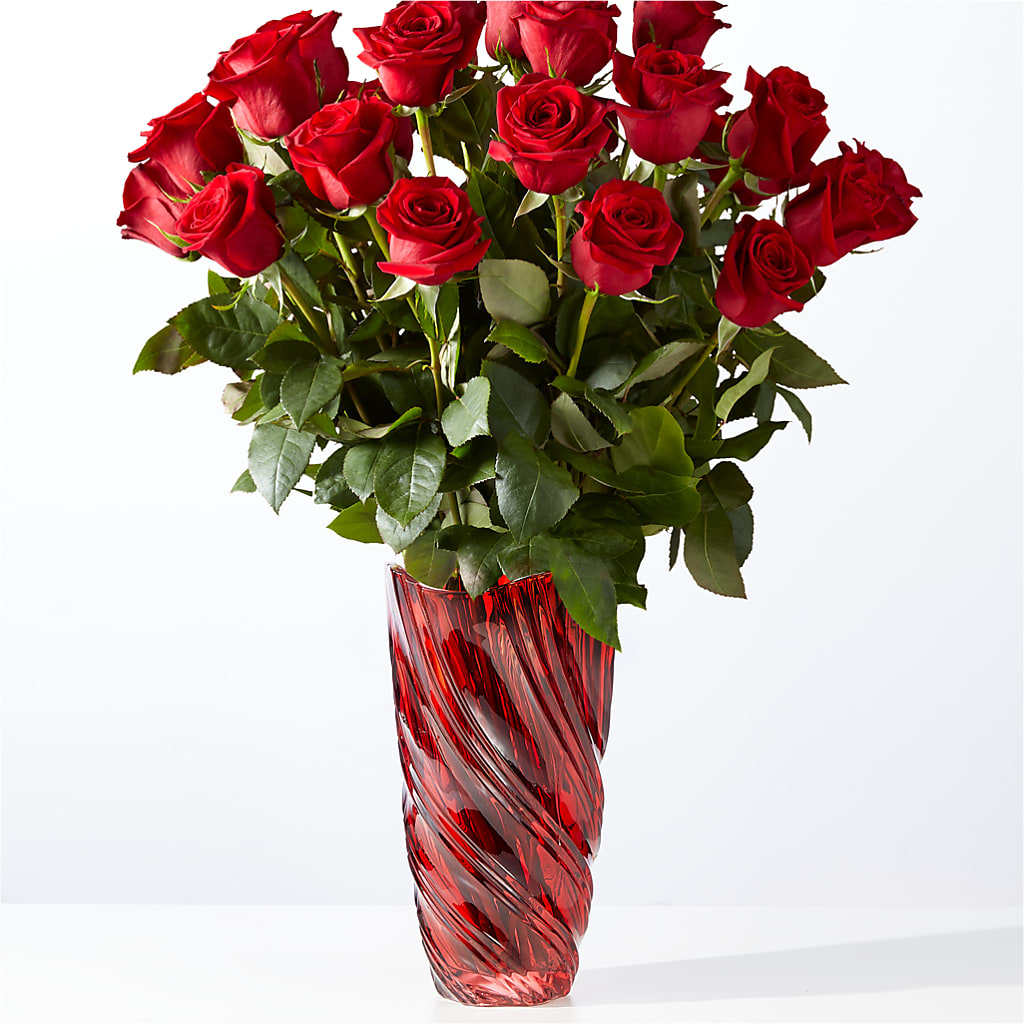 Classic Love Red Rose Bouquet with Luxe Swirl Vase – HAYLEE FLOWERS & VARIETIES, Freeport NY