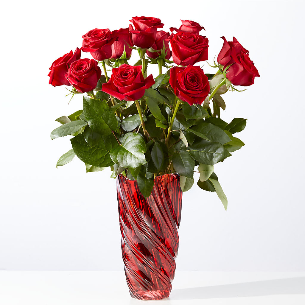 Classic Love Red Rose Bouquet with Luxe Swirl Vase – HAYLEE FLOWERS & VARIETIES, Freeport NY