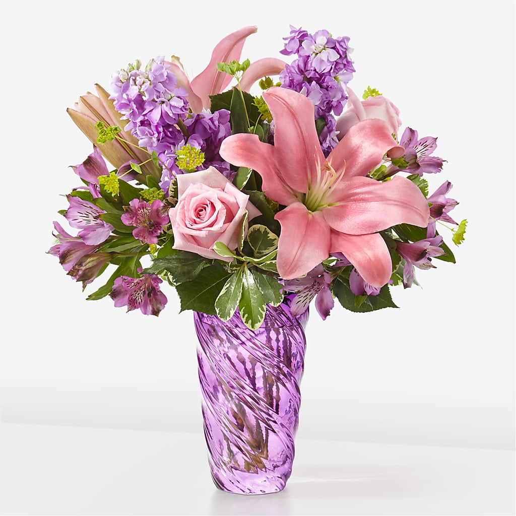 Precious Petals Bouquet with Luxe Swirl Vase – HAYLEE FLOWERS & VARIETIES, Freeport NY