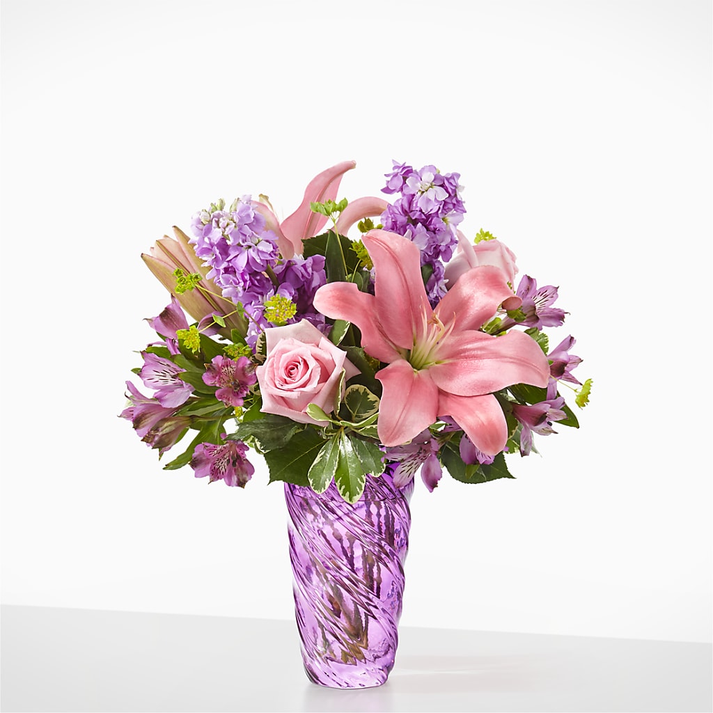 Precious Petals Bouquet with Luxe Swirl Vase – HAYLEE FLOWERS & VARIETIES, Freeport NY