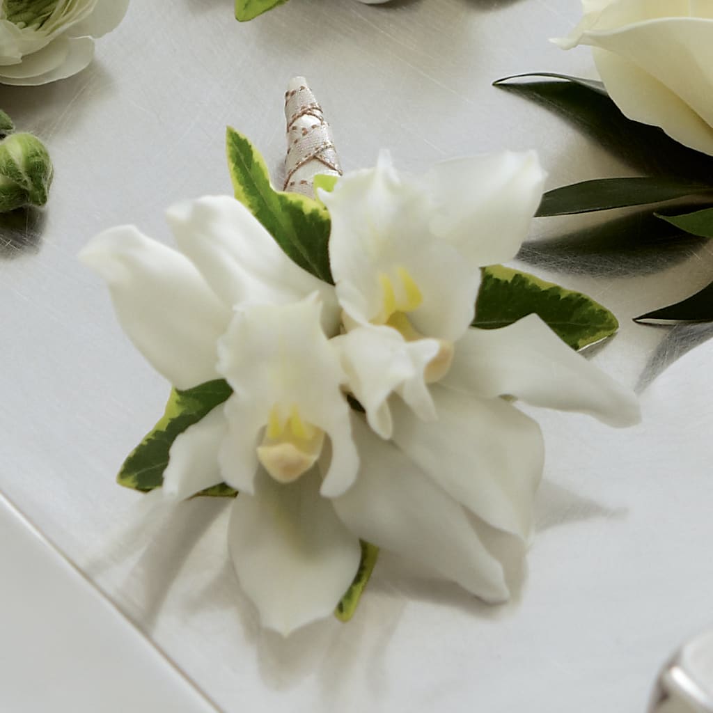 White Mini Cymbidium Boutonniere – HAYLEE FLOWERS & VARIETIES, Freeport NY