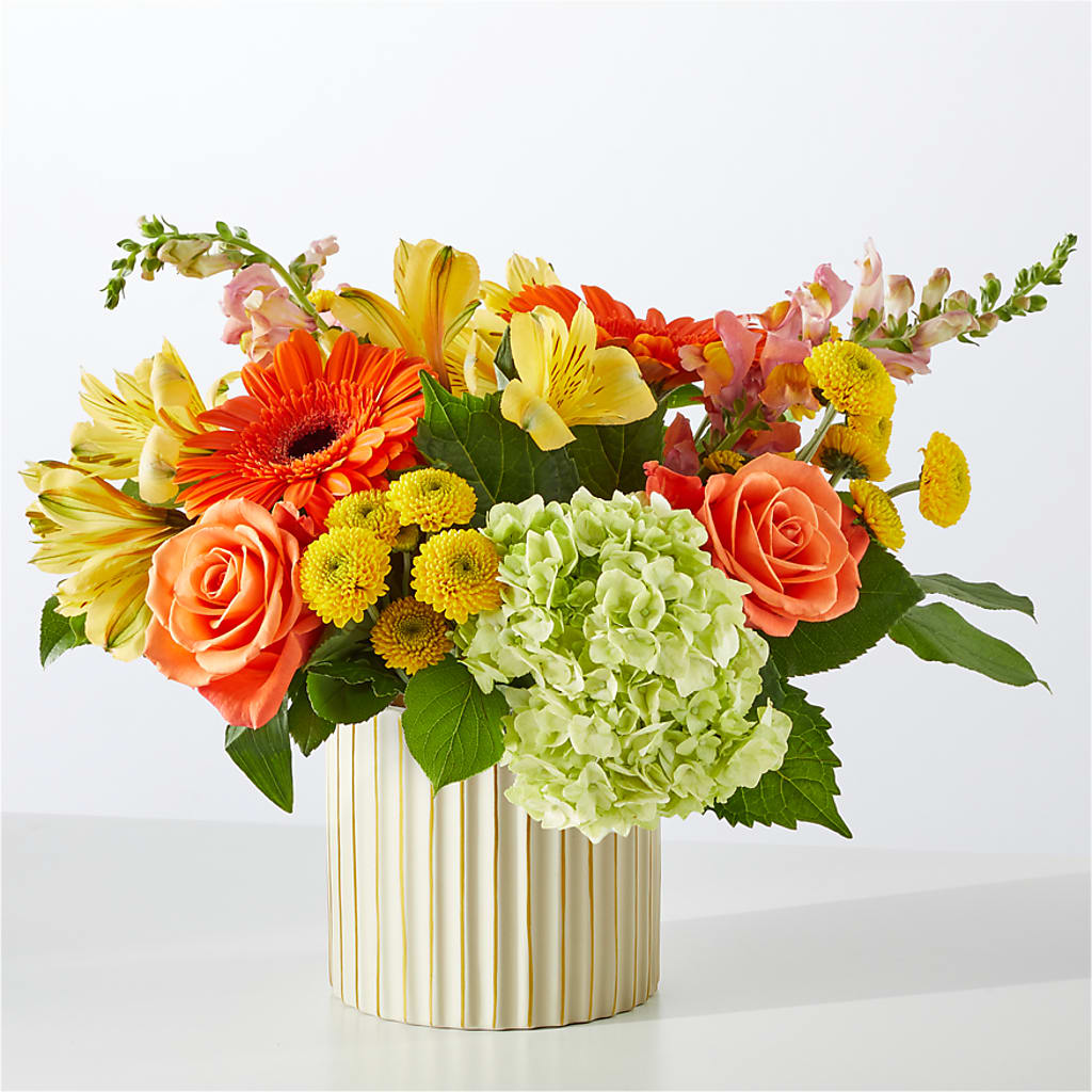Autumn Sunshine Bouquet with Ivory Vase – HAYLEE FLOWERS & VARIETIES, Freeport NY