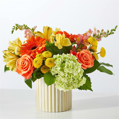 Autumn Sunshine Bouquet with Ivory Vase – HAYLEE FLOWERS & VARIETIES, Freeport NY