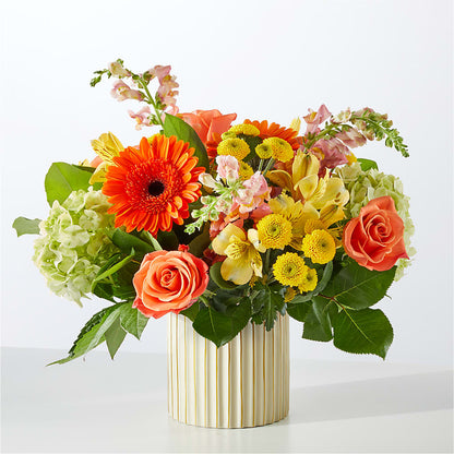 Autumn Sunshine Bouquet with Ivory Vase – HAYLEE FLOWERS & VARIETIES, Freeport NY