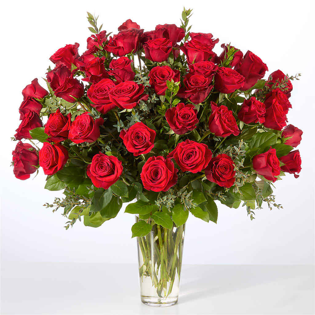 Forever Yours Fifty Stem Red Rose Bouquet – HAYLEE FLOWERS & VARIETIES, Freeport NY